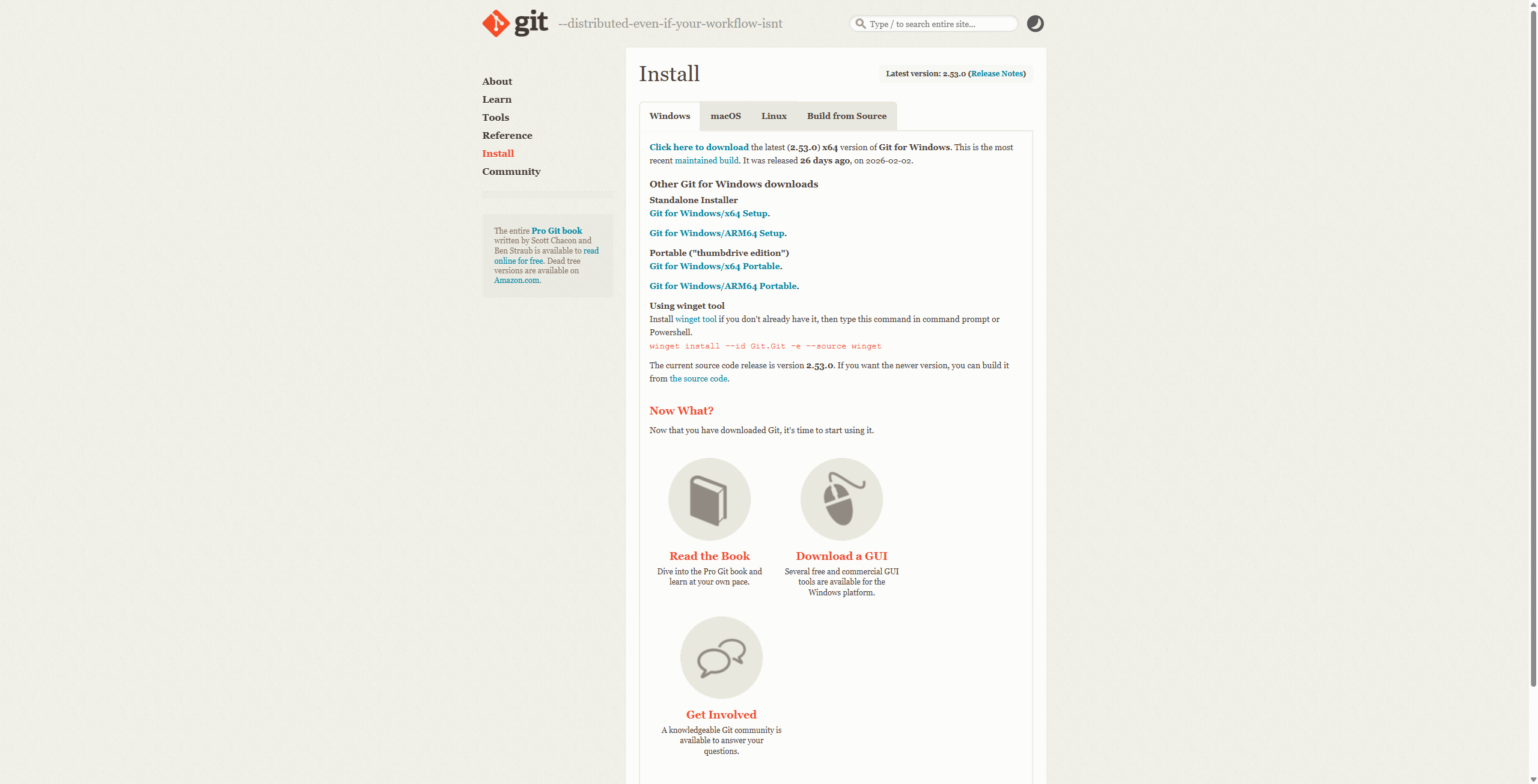 Страница загрузки Git